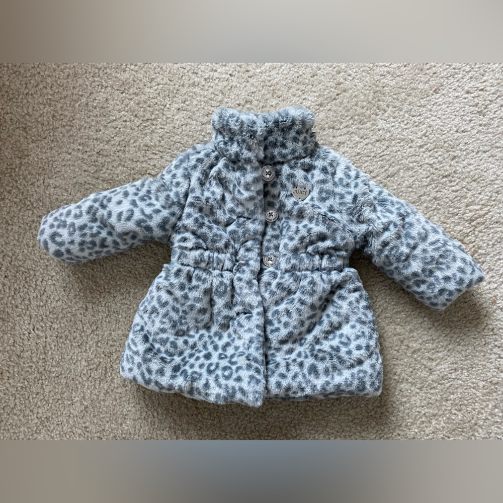 Juicy Couture kids faux fur coat leopard print grey coat size 12m